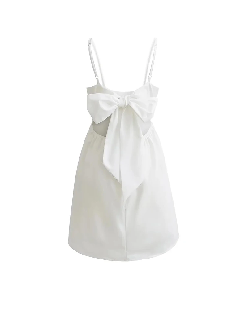 

Summer Bow Backless Camisole White Dress Women Sleeveless Mini A-line Black Dresses