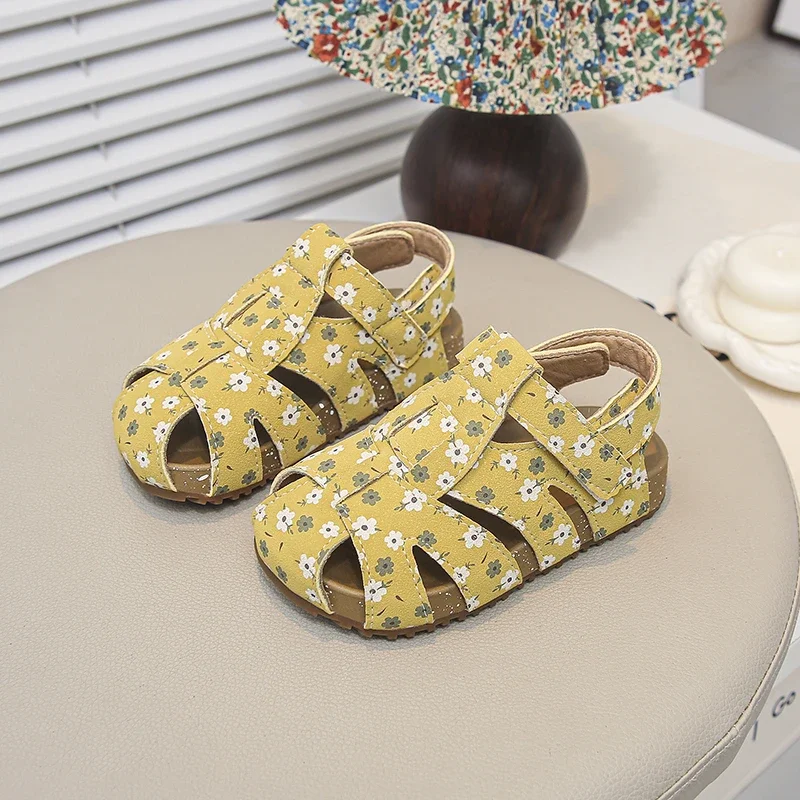 2026 Summer Baby Floral Sandals Boys Girls Hook and Loop Closure Soft Sole Kindergarten Daily Wear Casual Fashion Footwear