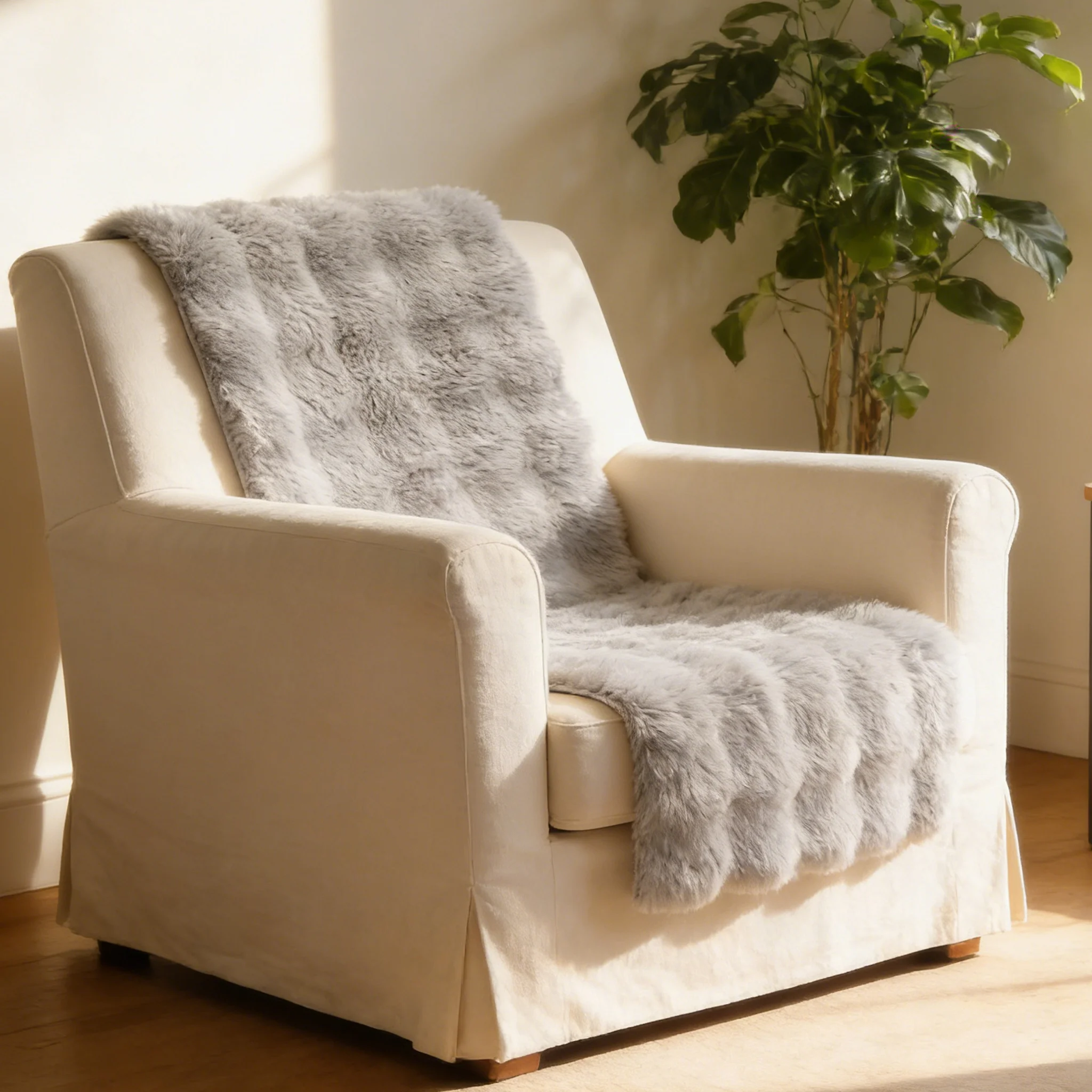 Faux Fur Chair Pad - Soft Fluffy Non-Slip Chair Cover Mat, Warm Cozy Living Room Sofa Chair Decor Cushion