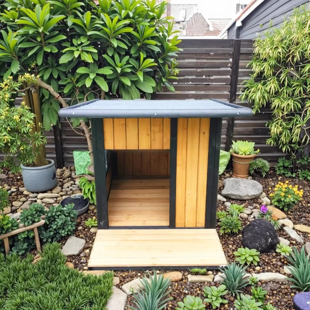 Luxury modern small animal kennel indoor/outdoor wooden kennel with cat and pet prints