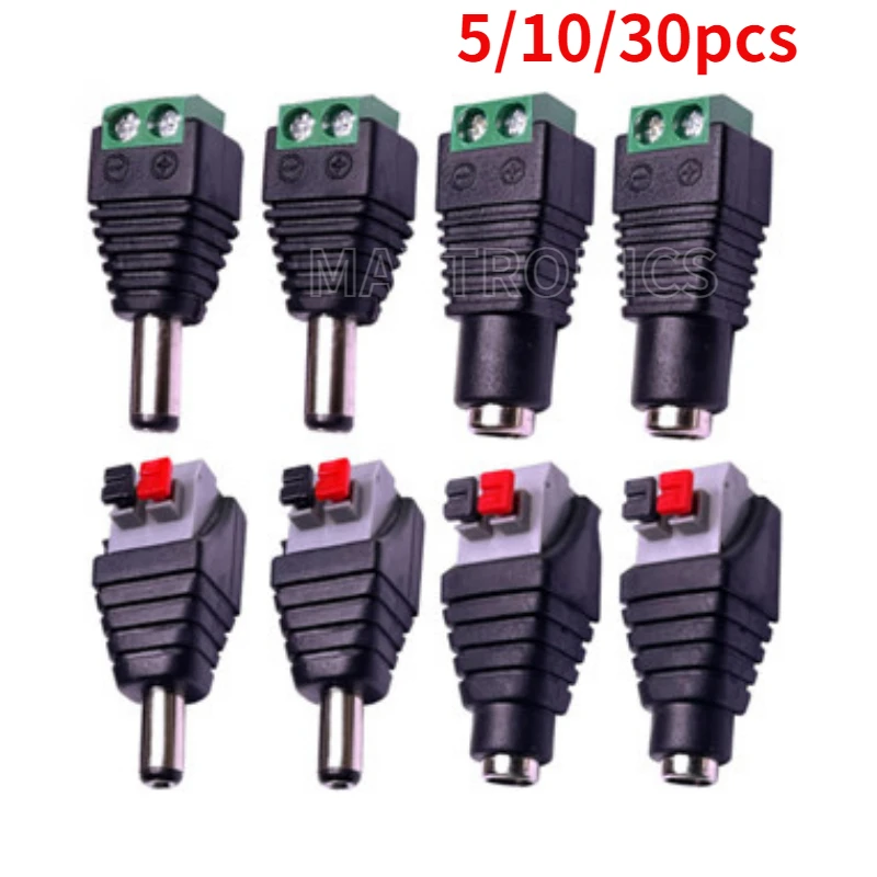 5/30pcs DC Power Jack Adapter Plug Connector DC Male and DC Female connector 2.1*5.5mm for 5050 3528 3014 LED Strip Light CCTV