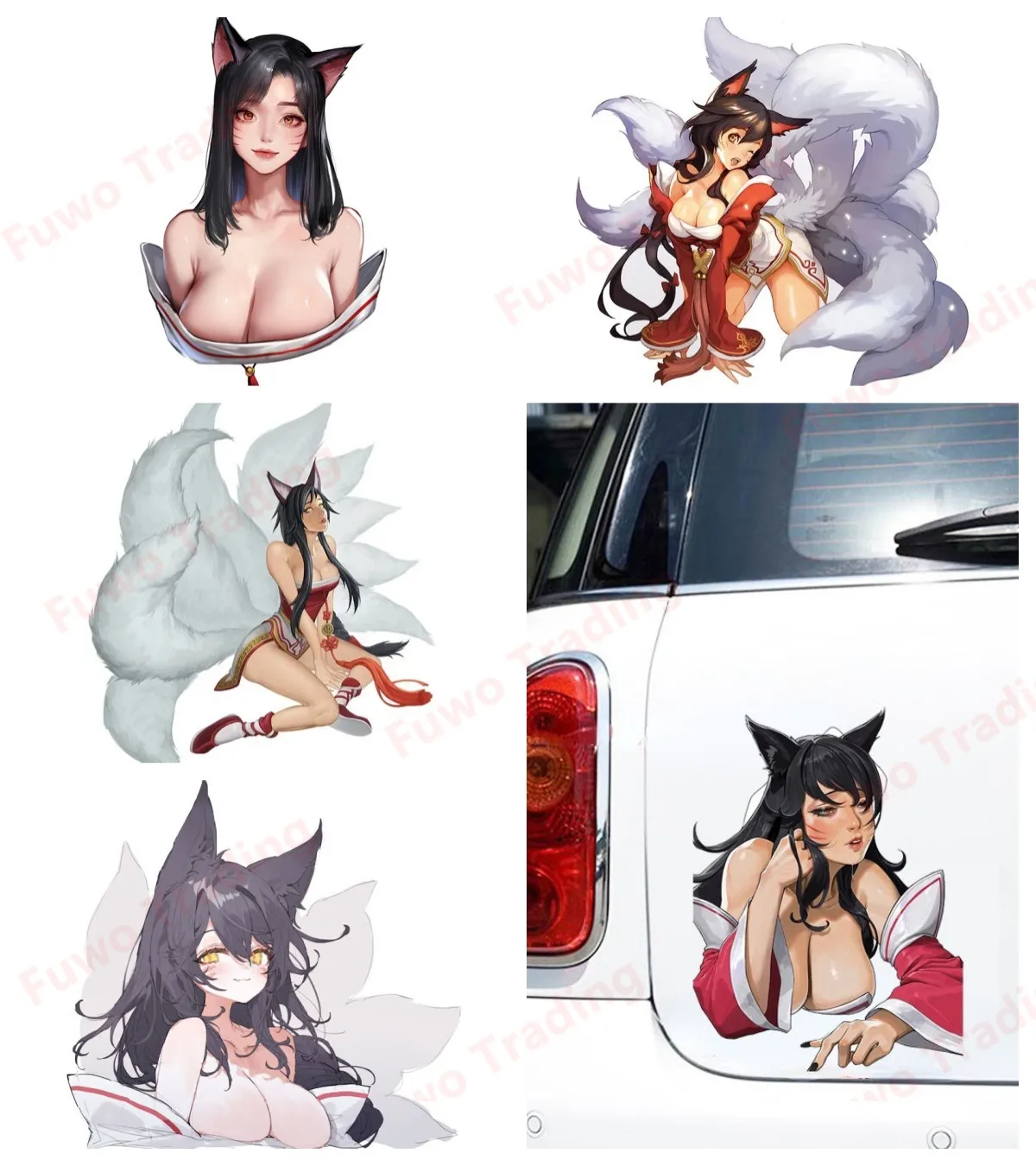 Fashionable League of Legends Ahri Car Stickers Occlusion Scratch Simple Decals Waterproof Windshield Decor