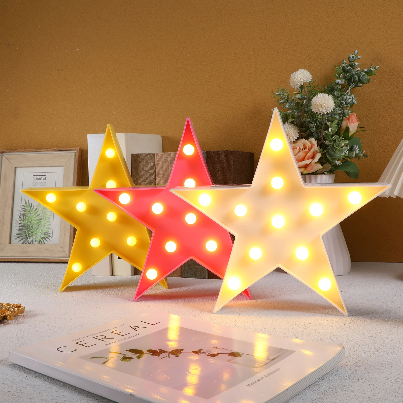 

3 Pcs Rainbow Five-pointed Star Light Lamp up Marquee Sign Wedding LED Lights Table Kit