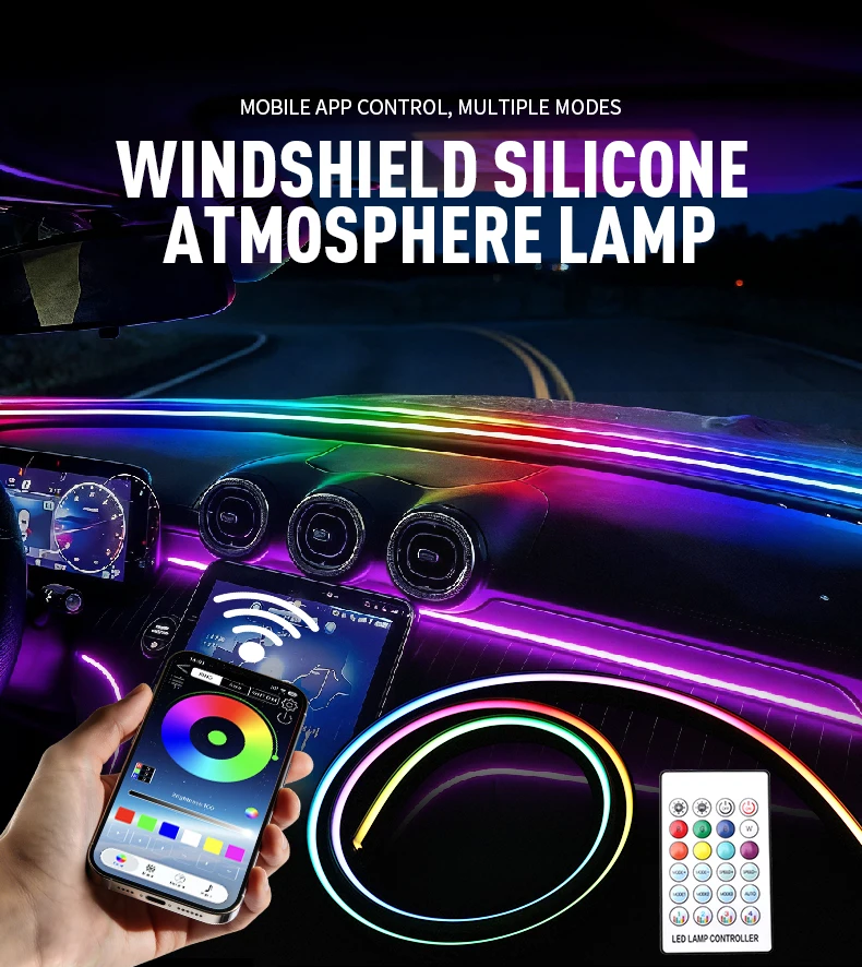 Auto-LED-Ambientelicht 140/150cm Frontscheibe Silikon-LED-Streifen Symphony mit Scanning USB Atmosphären-Kit App/Fernbedienung – Detail 1