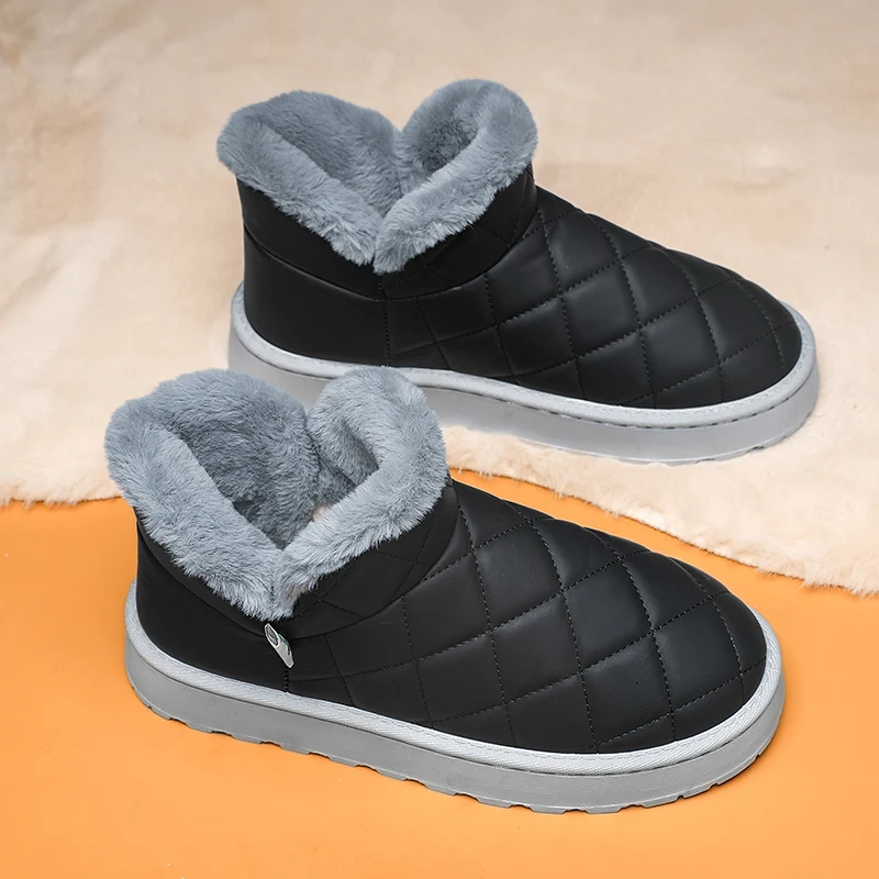 Waterproof Leather Winter Boots for Men - Thermal Insulated Anti-Slip Flush Snow Ankle Boots Warm Fleece Lined Outdoor Shoes Fur
