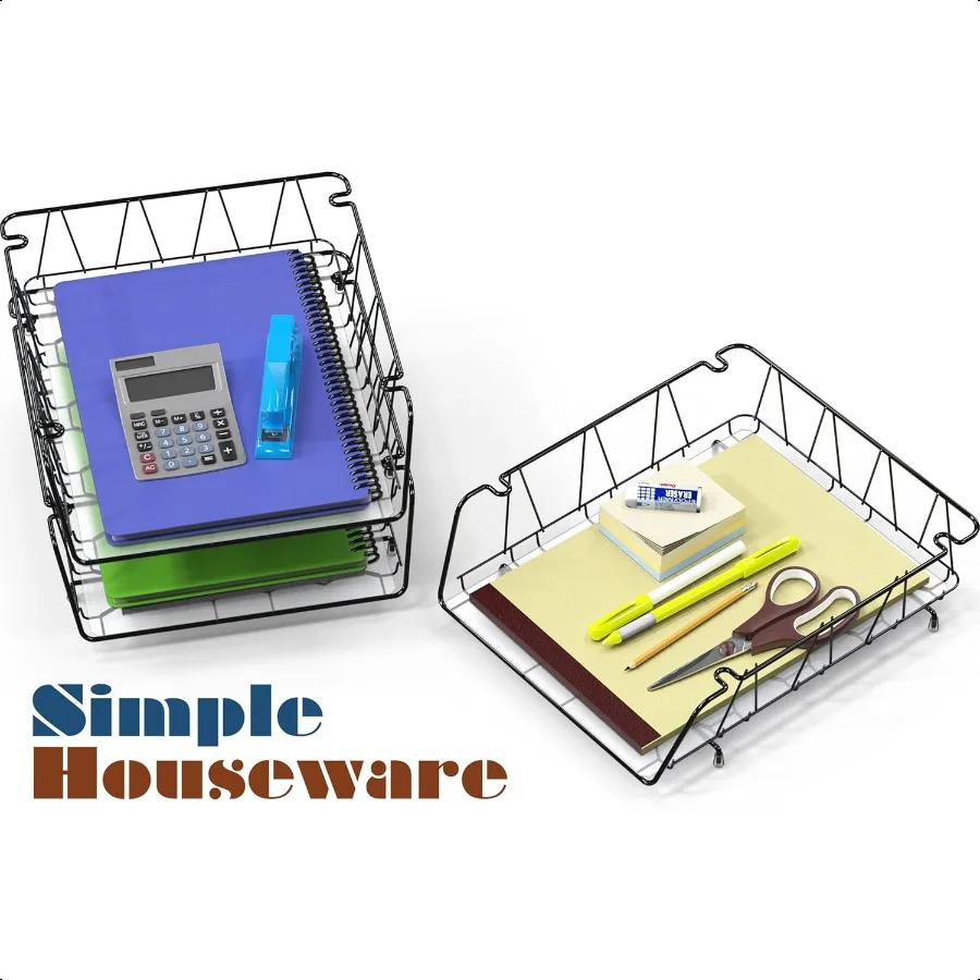 Простая посуда, штабелируемый настольный лоток для документов, писем с проволочной сеткой-вкладышем, 3 упаковки, черный