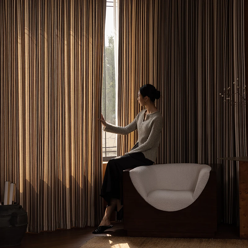 High-end Linen Chenille Blackout Curtains,Modern Striped Texture, Custom Living Room Drapes for Elegant Home Decor