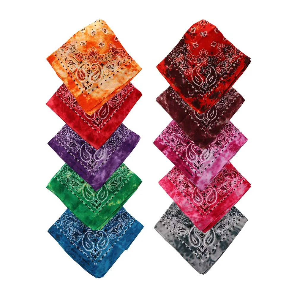 Tie Dye Bandana Cotton Paisley Bandanas Headbands Cowboy Handkerchiefs for Men and Women Colorful Hip-Hop Cycling Outdoor