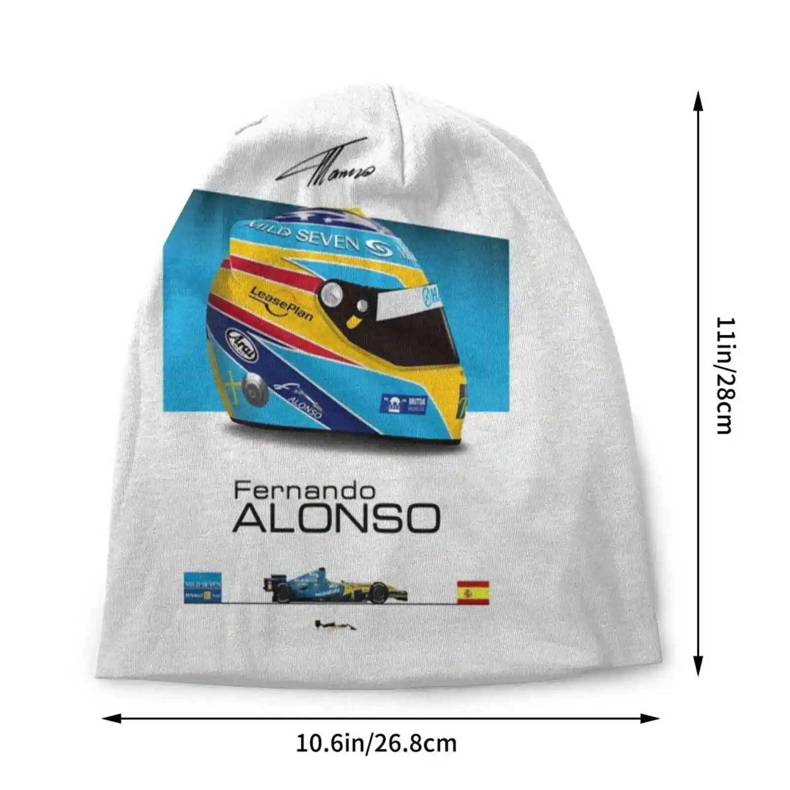 Fernando Alonso 2006 Helmet And Car Print Outdoor Sports Windproof Cap Casual Beanie Fernando Alonso R26 2005 Champion