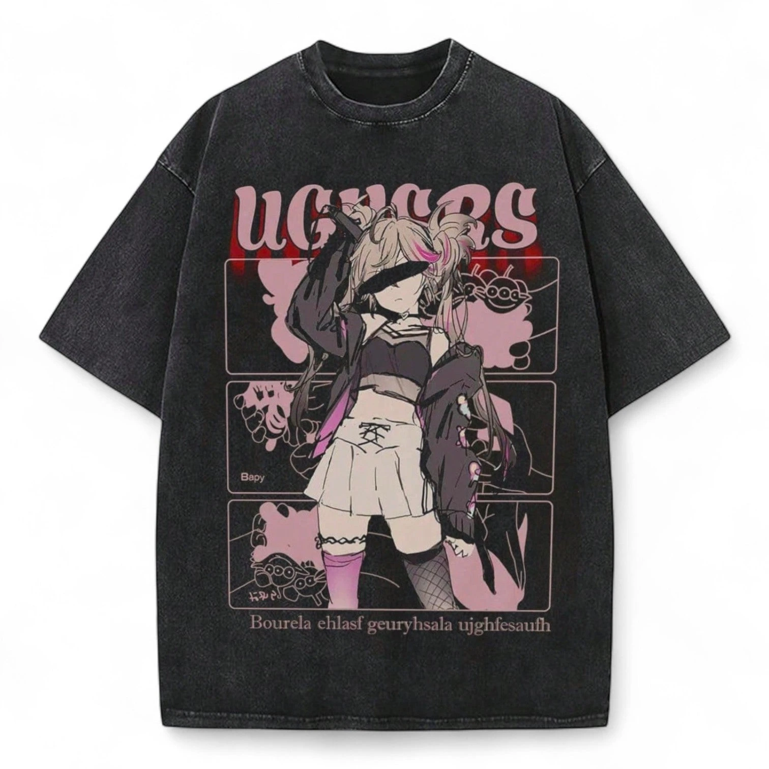 Acid Wash Vintage Graphic T Shirt - Винтажная футболка с принтом аниме-девушки для