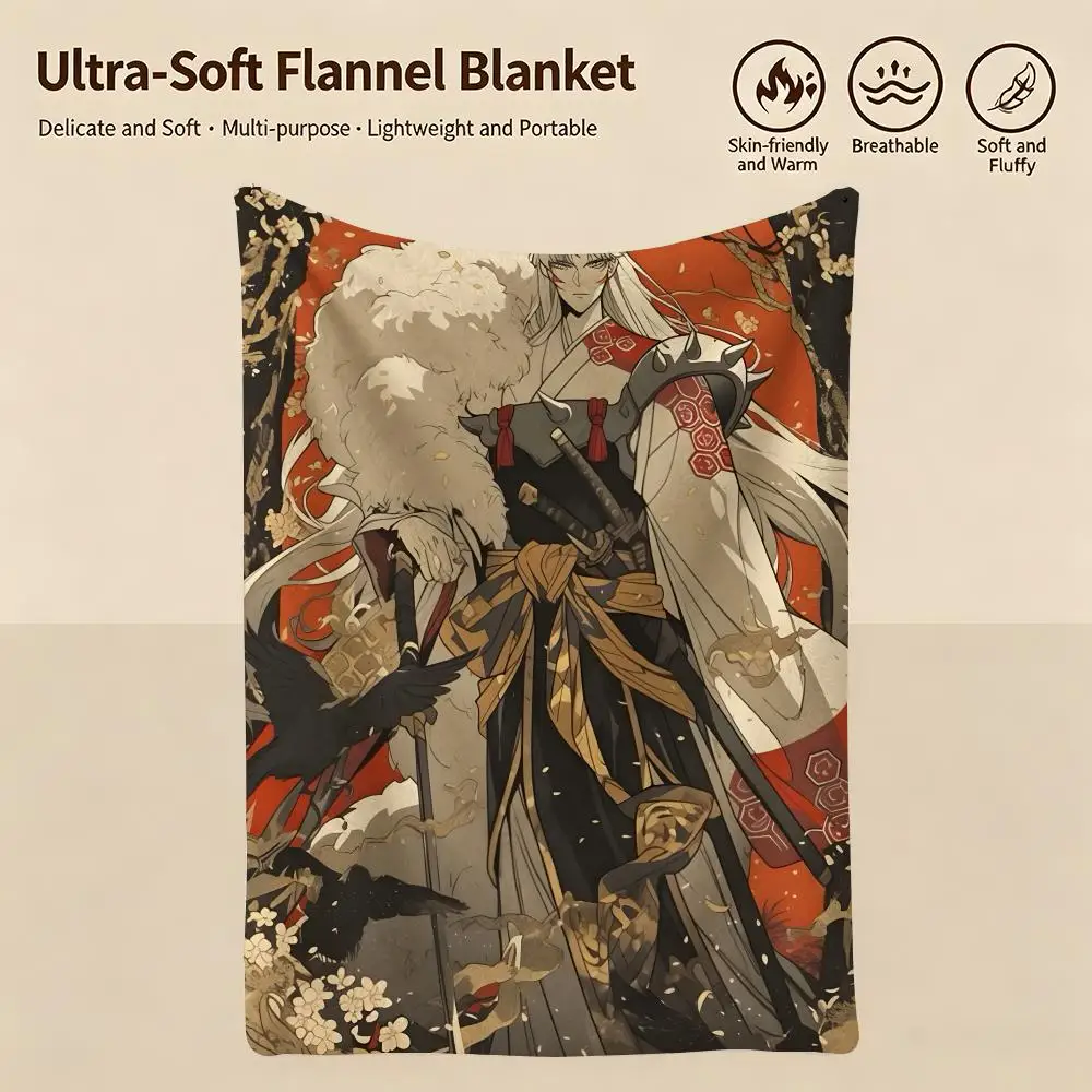 anime I-Inuyasha-a Throw Warm Soft Flannel Blanket, Multi-use for Sofa Bed Camping Travel Nap