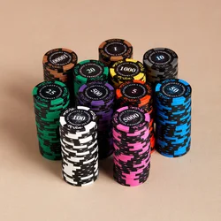 20pcs 39mm Texas Hold'em Ceramic Poker Chips, Professional with Face Value, Poker Chip Coins Board Game Table Games