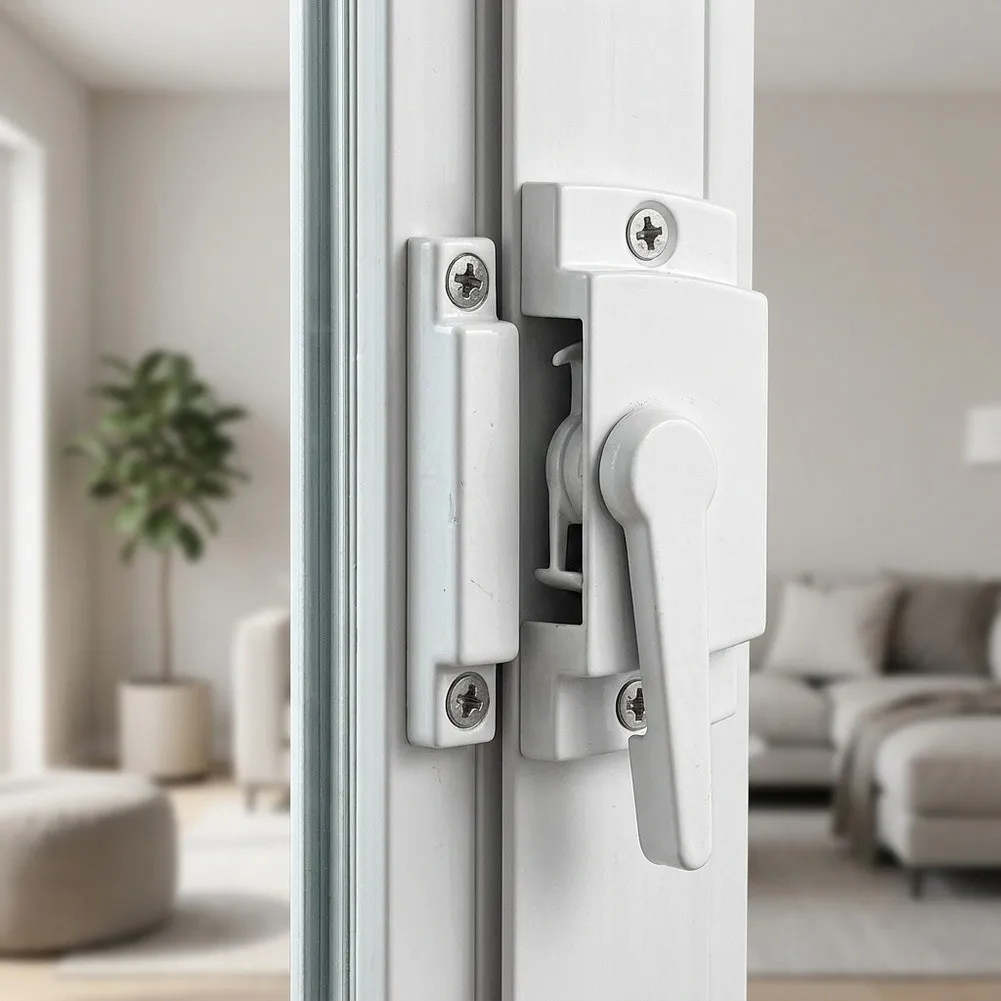 White Window Lock Set 4 PCS Cam Type for Single Hung Double Hung Sliding For Windows Fits Standard Wood Aluminum Vinyl Frames
