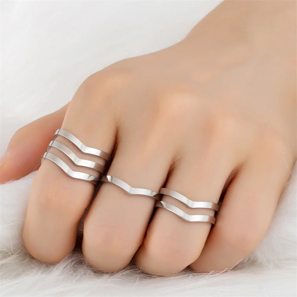 2022 Korean Simple Wave Open Rings for Women Stainless Steel Gold Color Casual Geometric Ring Fashion Minimalist Jewelry Gift