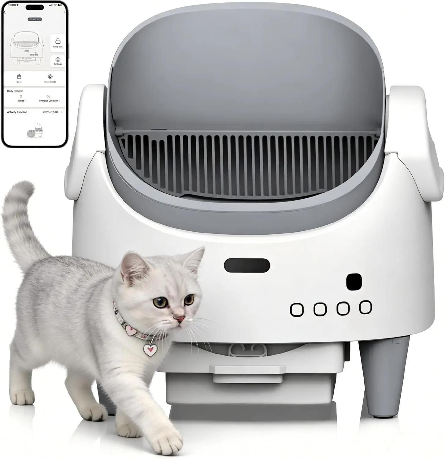 Self-Cleaning Cat Litter Box, Open Top Automatic Litter Box For Multi Cats, Smart App Remote Management With 15 Safety Sensors_voghion.com