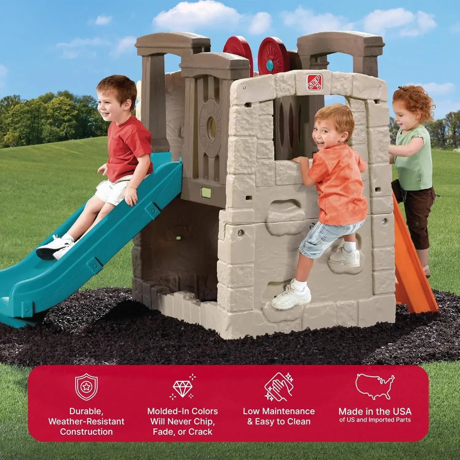 Woodland Climber II Kids Playset Toddler Slide Climbing Wall Outdoor Playground for Backyard Sturdy Plastic Frame Easy Set Up