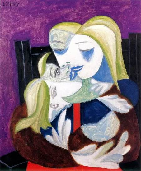 100% Handmade High Quality Oil Painting Reproduction on Linen Canvas,Femme et enfant ,Marie Therese et Maya by Pablo  Picasso