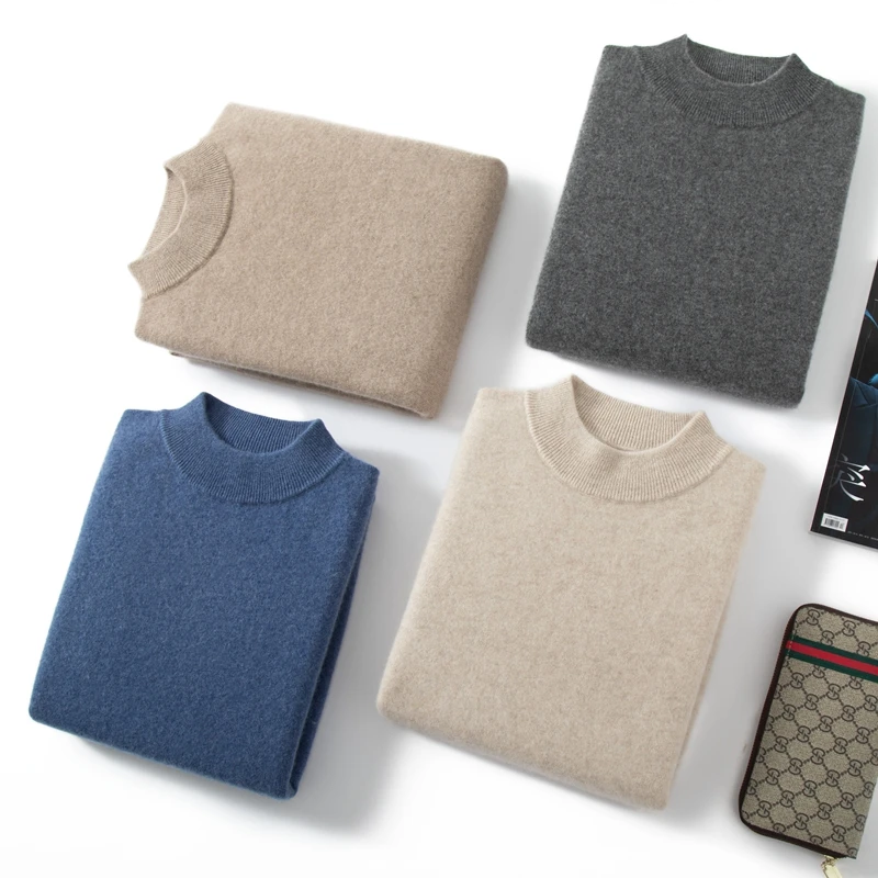 

Choice Autumn Winter Men Basic Cashmere Sweater Mock Neck Pullover 100% Cashmere Knitwear Soft Warm Comfy Cashmere Bottom Cloth
