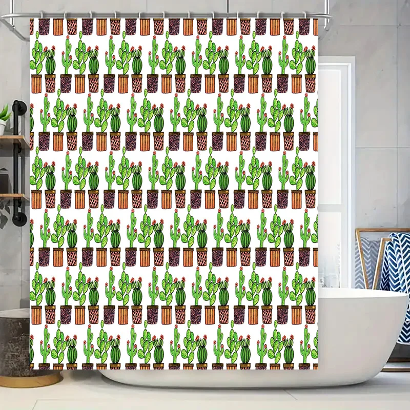 

Занавеска для душа с зеленым узором кактуса, домашний декор, современное украшение для ванны для детской комнаты, простая установка с принтом из белой ткани