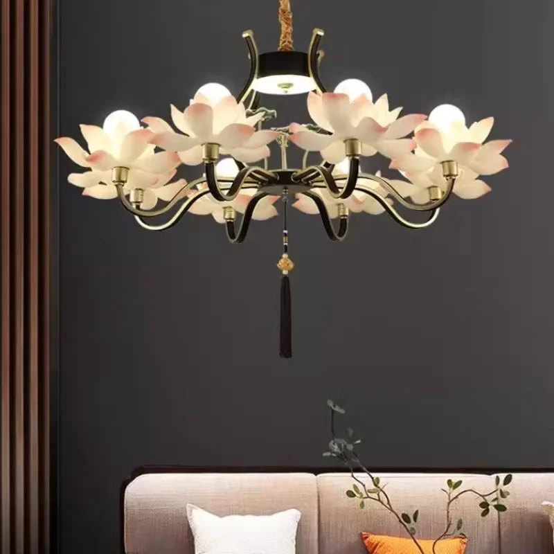 Chandelier New Chinese style living room dining room Antique Chinese style Zen tea room Lotus Buddhist temple