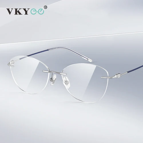 VICKY, nuevas gafas simples de mariposa ultraligeras de titanio puro sin montura, gafas antiluz azul, prescripción personalizable