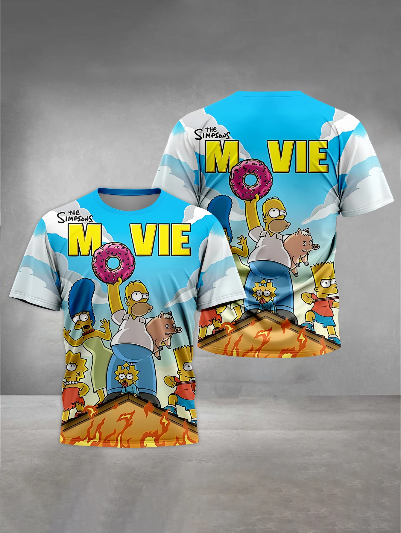 The Simpsons Print Children Women's Short Sleeve T-shirt Round Neck Summer Casual T-Shirt Men's T-shirt Tops