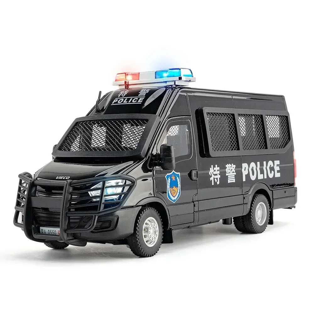 

1:24 высокая имитация Iveco Swat, звуковой свет, эхо, сплав, специальная полицейская модель автомобиля, украшения для детей, игрушки для подарков