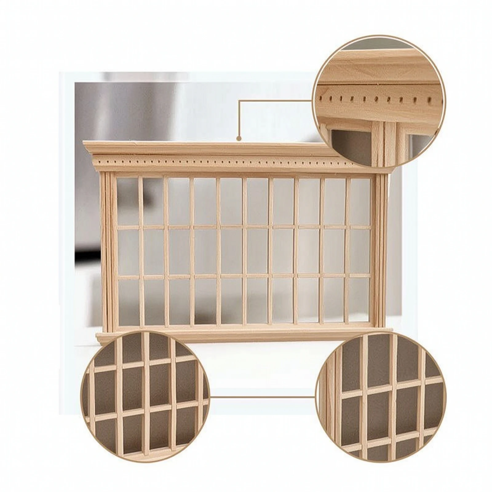 Dollhouse Window with 24 Grids Unfinished Dollhouse Window Miniature Decor Diy Paintable for Hobbyists, Room Scenes