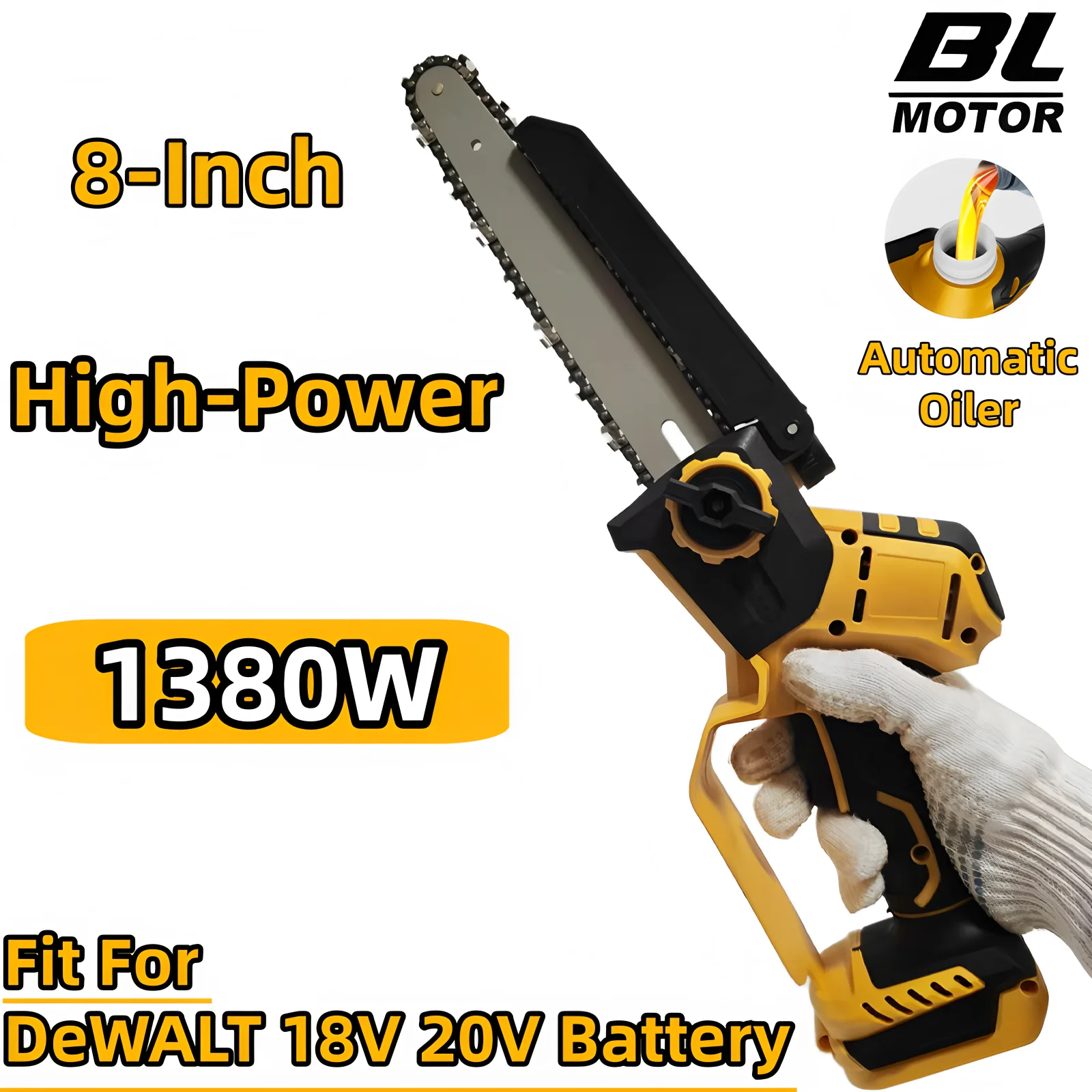 1380W High-Power Brushless 8 Inch Chainsaw Auto Oiler Electric One Click Adjust Chain Saw Power Tools For DeWALT 18V 20V Battery