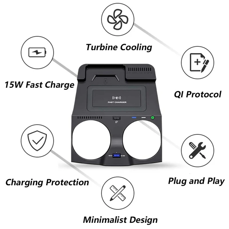 Car QI Wireless Charger Induction Phone Holde For BMW 5 Series G30 G38 G32 M5 6GT 2017-2021 15W Fast Charging Plate