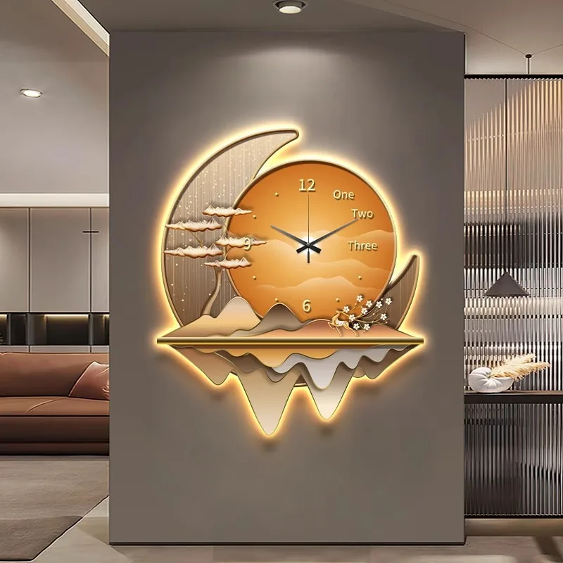 Dining room decorative painting creative clock wall lamp 2025 new living room clock silent background wall clock