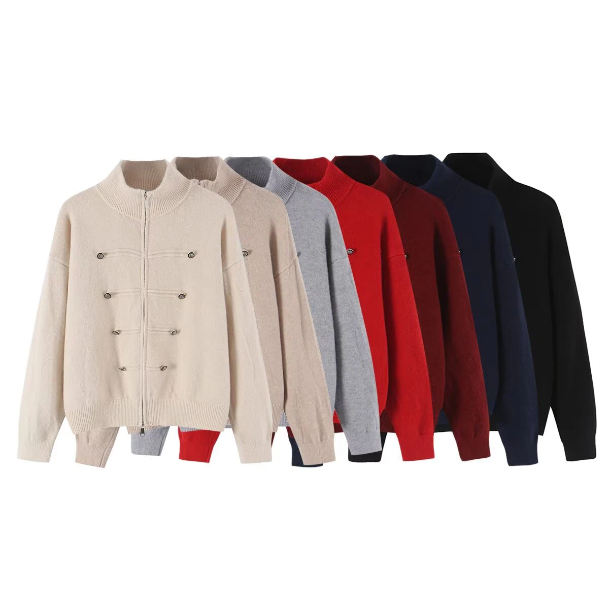 2026 autumn and winter new style stand up collar short sleeved knitted cardigan fashion sweater thick short jacket