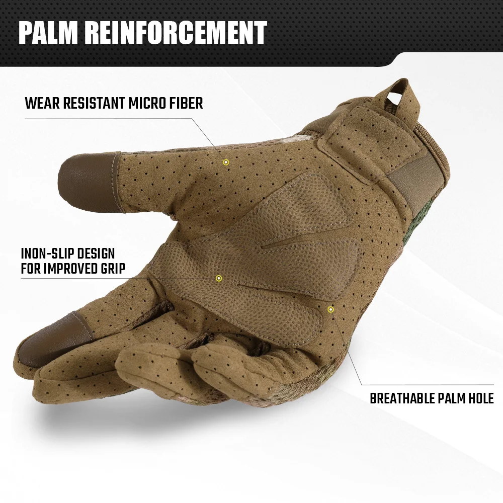 Guantes tácticos de camuflaje para pantalla táctil, equipo antideslizante para caza al aire libre, deportes de tiro, ciclismo, combate, Airsoft, senderismo, Camping, bicicleta