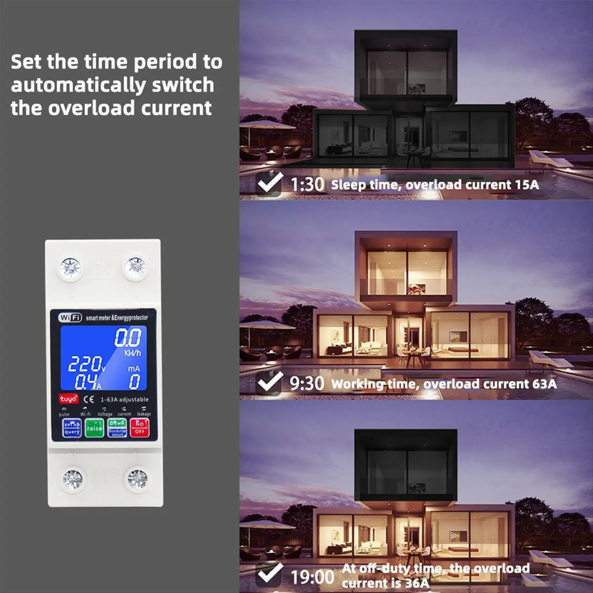 ☶❈＊♥AC922-Smart Circuit Breaker 63A Tuya WiFi Voltage Relay 220V Current Leakage Protection Automatic MCB Switch for Smart Home