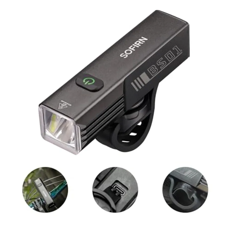 

Bike Lights for Night Riding - Sofirn BS01 Super Bright Bike Headlight, USB C Rechargeable, IP65 Waterproof Front Bike Light Gi