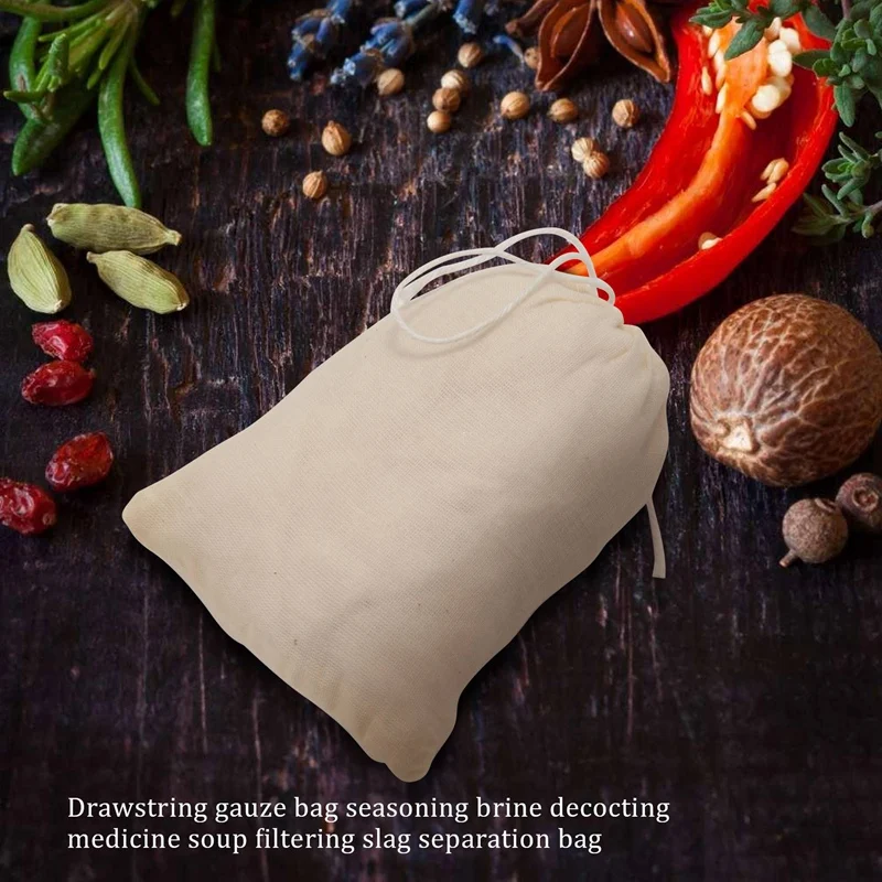 ABUN 100 Pieces Cotton Drawstring Bags Muslin Bags, 4x3 Inches Tea Brew Bags, Reusable Seasoning Cloth Bag for Straining Juices