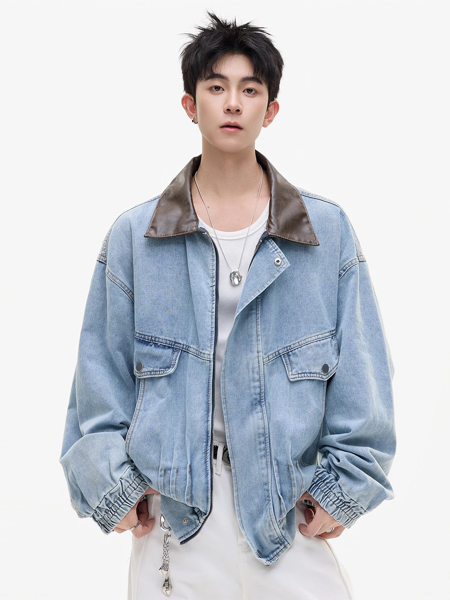 

Мужская джинсовая куртка Waed ort, осенняя, в американском стиле, повседневная, рабочая одежда, тренд уличной моды, с воротником, на молнии, удлиненная куртка