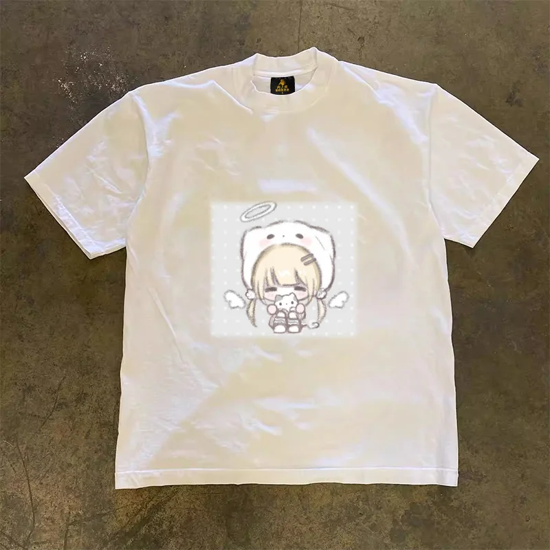 Loose Fit Cotton T-Shirt Unisex Short Sleeve Double Thread UPUPXIA Hero Print Sweat Absorbent round Neck Casual Summer Top