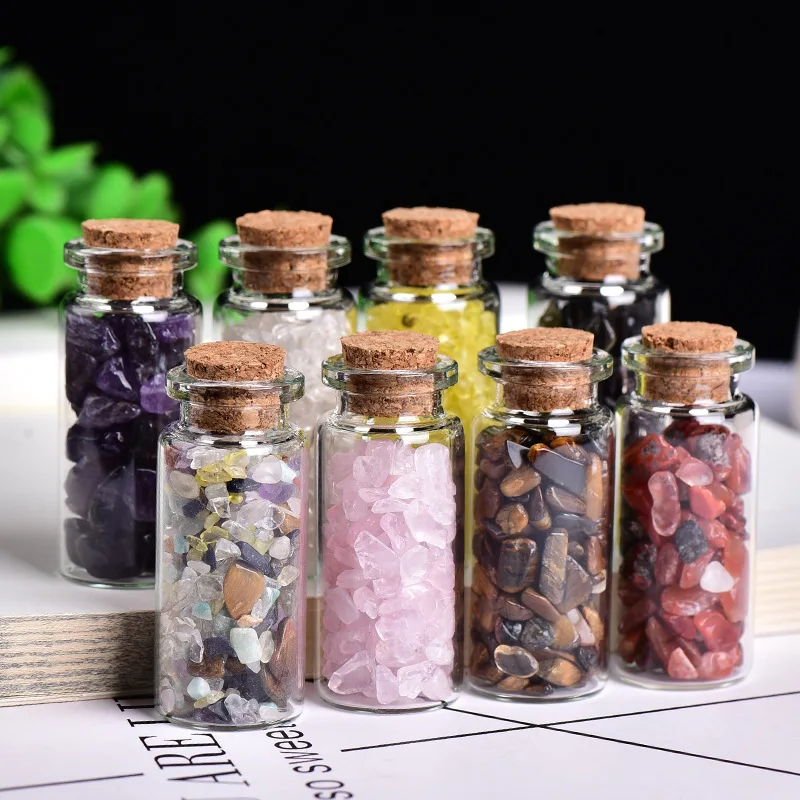 

Reiki Natural Crystal Gravel Drift Bottle Amethyst Pink Crystal Gravel Votive Bottle Glass Bottle Mineral Specimen Decoration