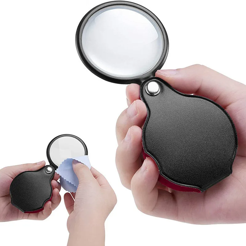 Portable Handheld Magnifier 8X Leather Magnifier Loupe Pocket Magnifying Glass Reading Monocle Jewelry Loupe Gift Glasses Lupe