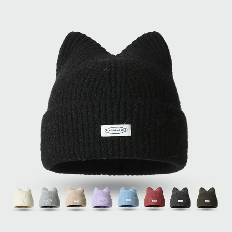 Women's Beanies Hat Cute Cat Ear Soft Comfortable Warm Knitted Hat Female Streetwear Hat