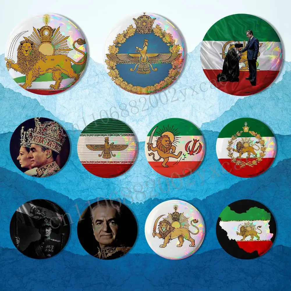 

national Coat of Arms of Iran Badges Badges On Backpack Jacket Cartoon Round Brooches Acrylic Button Pins Collection Gifts
