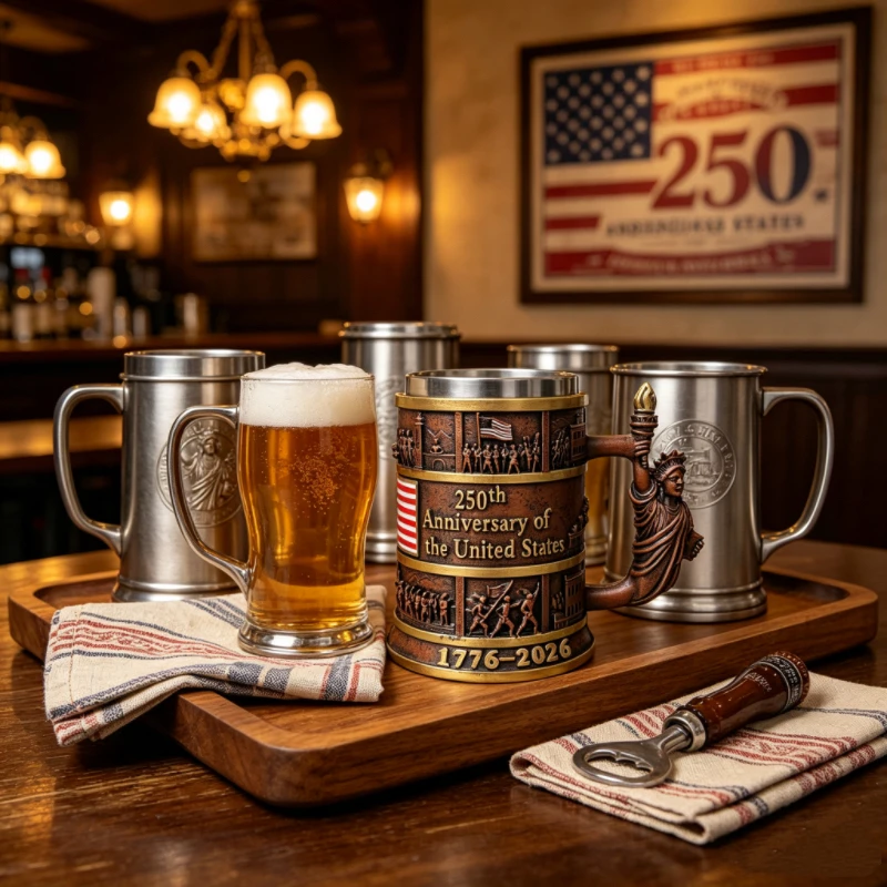 Patriotic USA 250th Anniversary Tankard Liberty Statue Handle Stainless Steel Interior Beer Cup