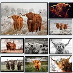 Scottish Highland Brown Cow Painting Canvas Print Poster Yak Wall Art Farm Animals Picture for Living Room Home Decor Cuadros