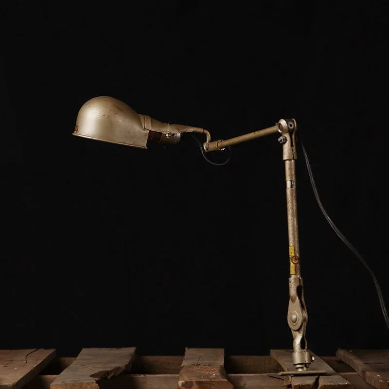 Industrial folding arm lamp, vintage wall lamp, antique work lamp.