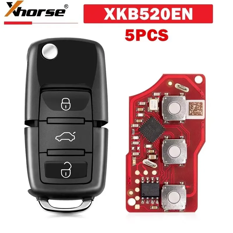 5PCS Xhorse XKB520EN Second Generation Replaced of XKB501EN Wire Remote Key for VW B5 Flip 3 Buttons Supports Wireless Program