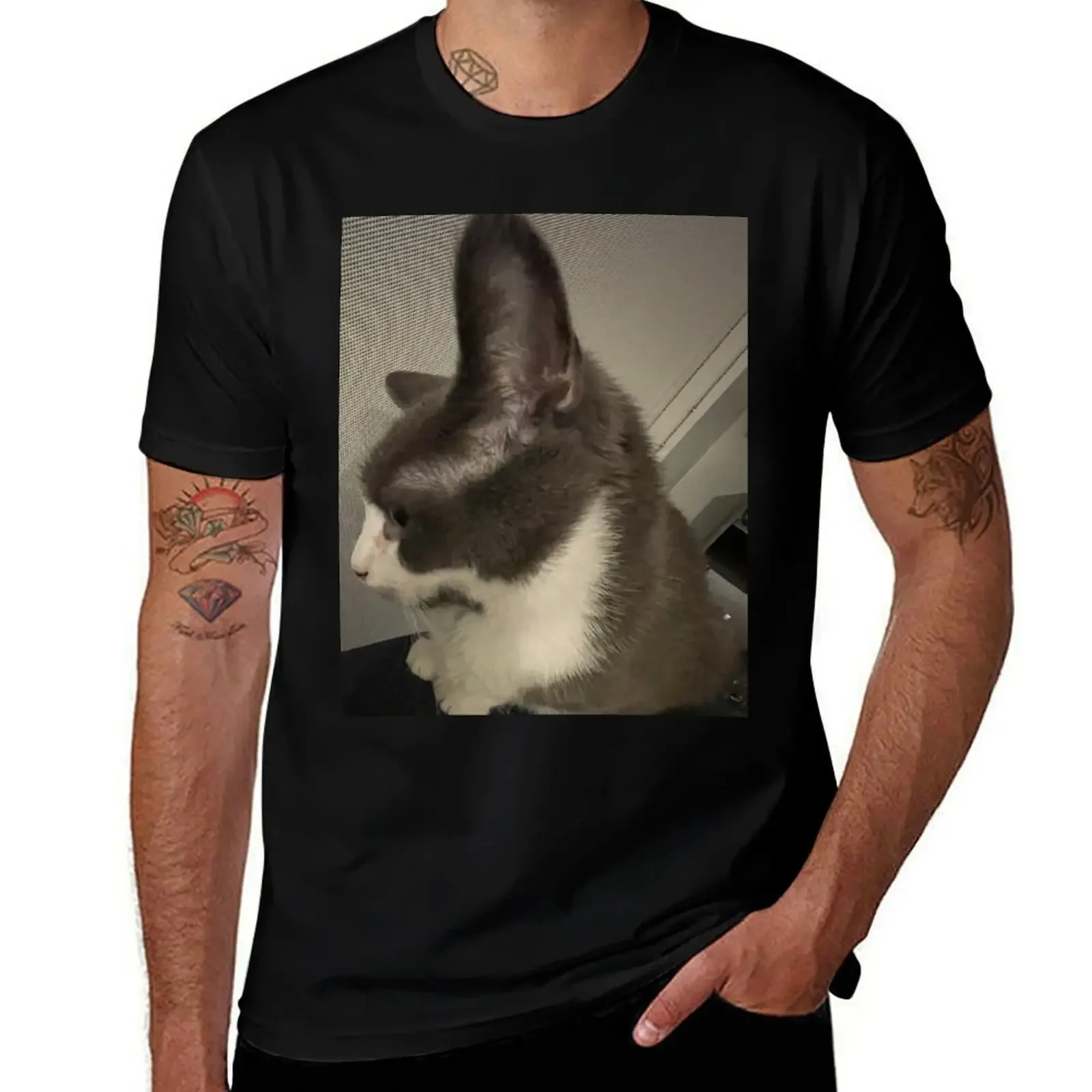 

Cat is always listening T-Shirt korean fashion Funny t-shirts cheap stuff men clothings