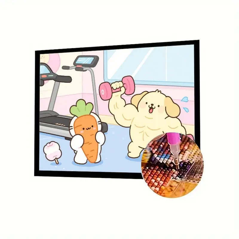 

1 шт., забавная милая мультяшная собака-пуф и морковь, сцена для тренировок в тренажерном зале, набор 5D алмазной живописи, полная дрель, сделай сам, алмазное искусство для взрослых и боги