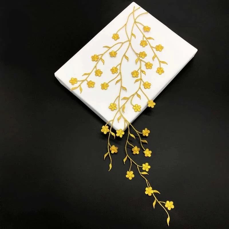 47CM/3D Stoffblumen-Applikation Kleidungsaufnäher, thermoklebend, Pflaumenblüten-Stickerei zum Aufbügeln für Kleider, Cheongsam – Detail 9