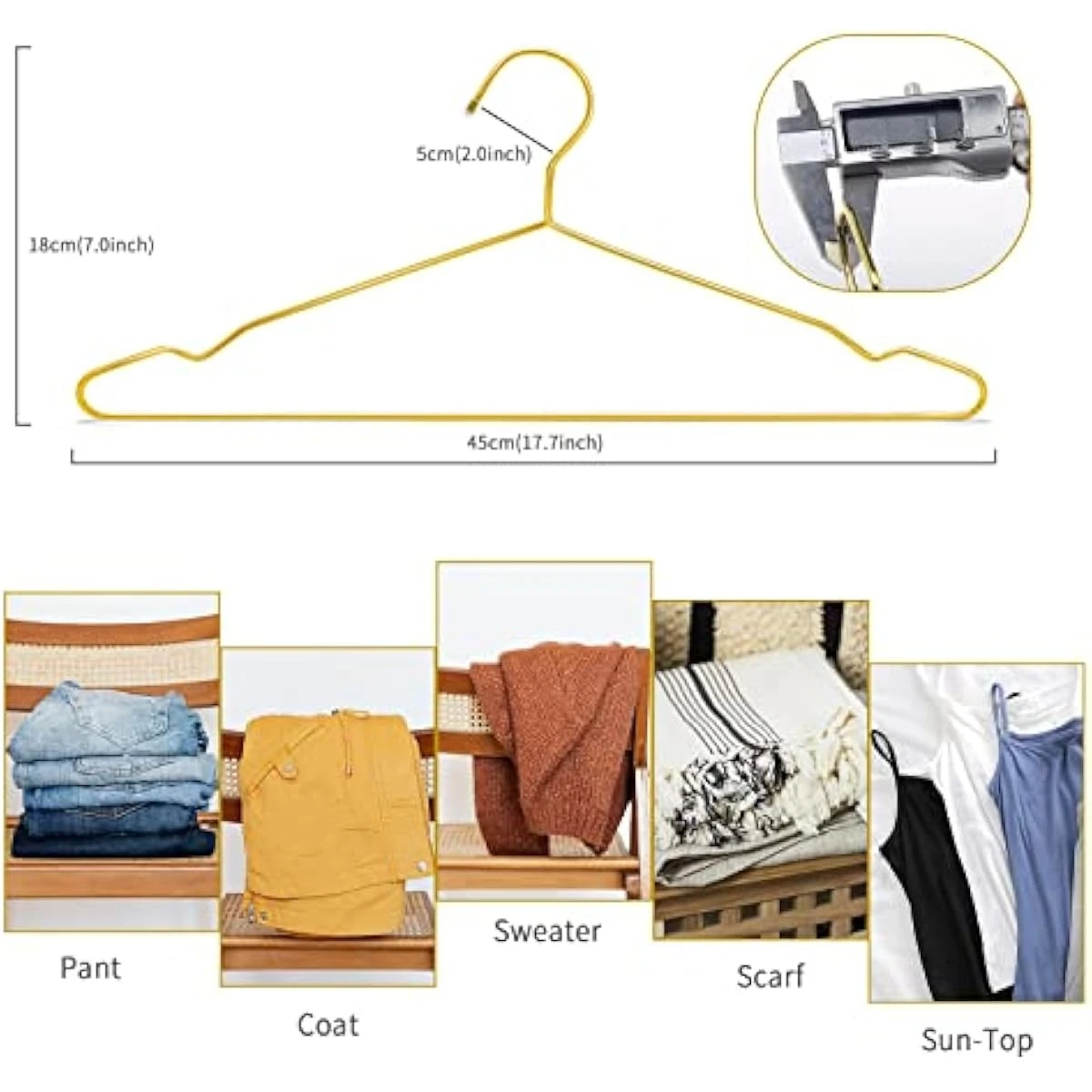 

10 Pack 17.7 Inch Gold Men's Heavy Duty Metal Space Saving Wire Hanger Clothes Coat Standard Suit Hangers Ideal for Everyday Use